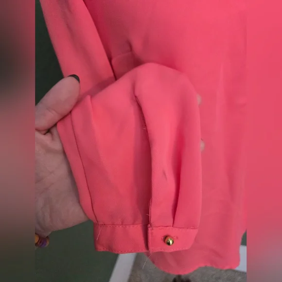 LC Lauren Conrad Pink/Coral Long Sleeve Blouse With Gold Button Accents  Small - Picture 6 of 7